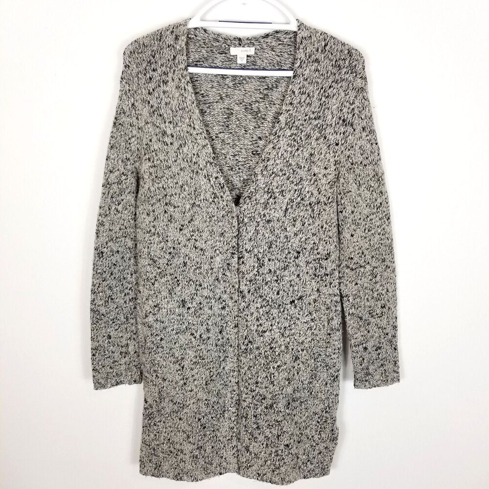 Pure Jill Women's Cardigan Sweater Thick Cable‎ Knit Marled Gray Size XS Snap